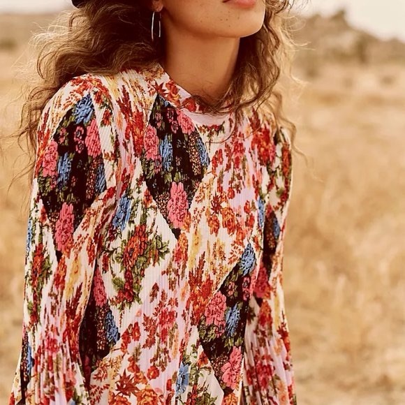 Anthropologie women’s large Shara Pleated  Dress Patchwork Floral - Picture 5 of 15